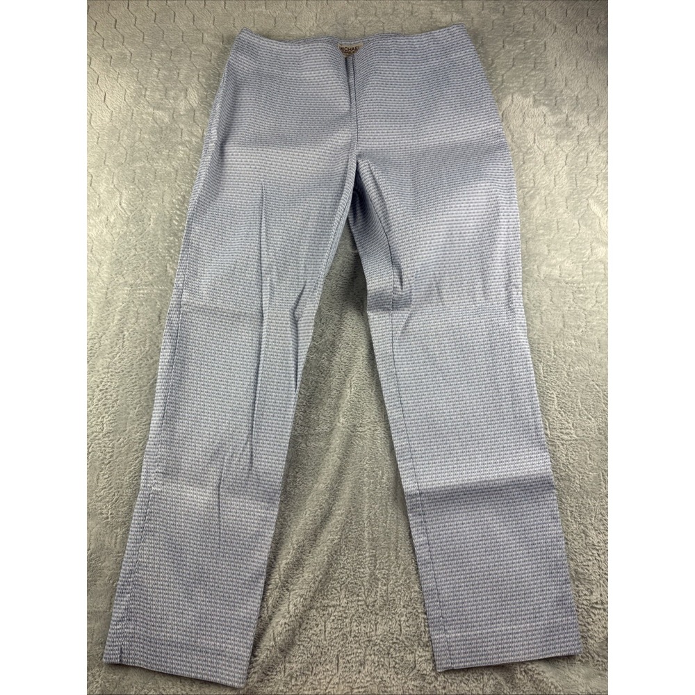 Michael Kors Blue/White Small Checked Side Zip Casual Pants Women's 8 Preppy